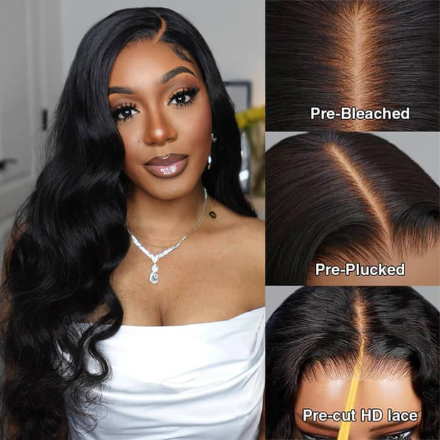 [2Wigs 26inch] Left C Part Water Wave & Body Wave 8x5 Pre Cut Lace & Pre Bleached Glueless Wig