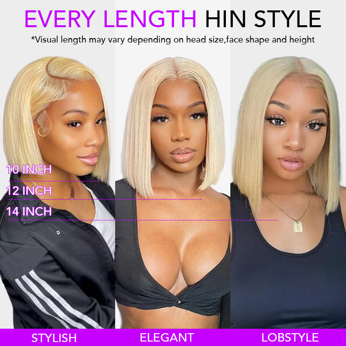 Forever blonde 613 blunt cut bob 12” full lace wig 613 Blunt Cut Glueless Wig Invisible Small Knots 5x5 HD Pre  main image 4
