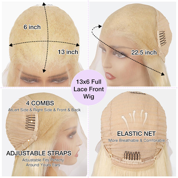 613 Blonde 13x6 Full Lace Frontal Straight  Wigs Pre Plucked HD Lace Human Hair Wigs For Women