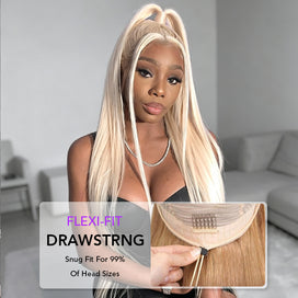 613 Blonde Straight Pull And Go Drawstring 13x6 HD Lace Front Human Hair Wigs Pre Plucked
