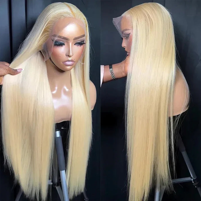 #613 Blonde Glueless Pull Go Drawstring Wigs Silky Straight 13x6 Full HD Lace Frontal Wig with Pre Plucked Hairline