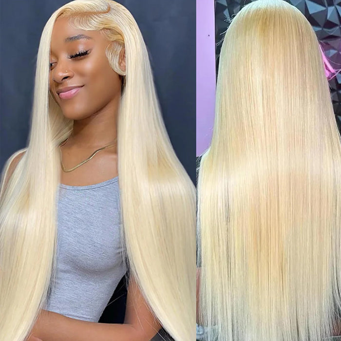 #613 Blonde Glueless Pull Go Drawstring Wigs Silky Straight 13x6 Full HD Lace Frontal Wig with Pre Plucked Hairline