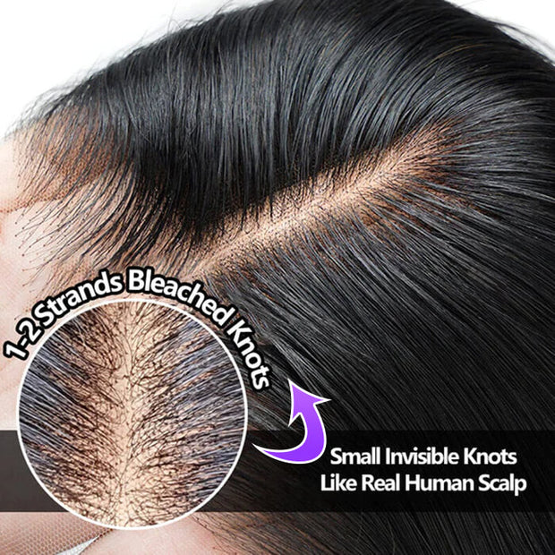 Pre-Cut 13x4 Lace Front Straight Layered Wig 100% Human Hair Glueless Wig Pre Bleached Knots Pre Plucked Hairline