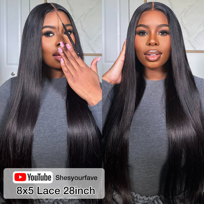 $100 off Flash Sale | Glueless Straight Wig 8x5 HD Closure Wigs Pre Everything with Drawsting 180% Density Tiny Knots Wig