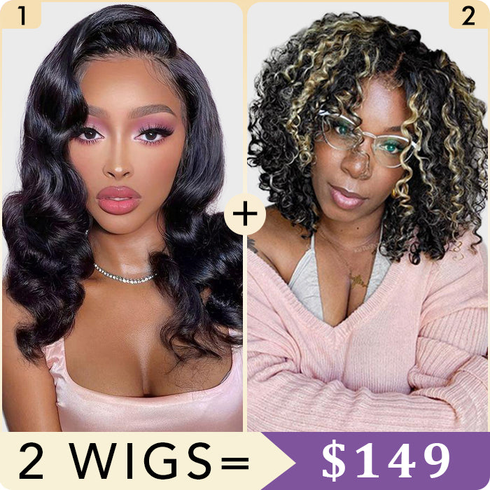 2 Wigs Set | Body Wave 5x5 HD Lace Short Bob Wig & Highlight 5x5 HD Lace Curly Bob Wig