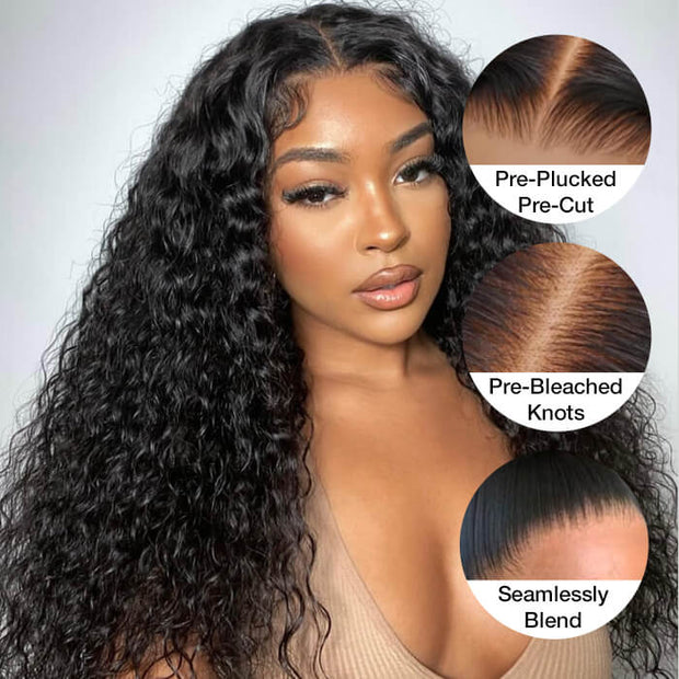 13x4 Lace Frontal Water Wave Wig Pre Bleached Glueless Lace Human Hair Wigs Super Secure