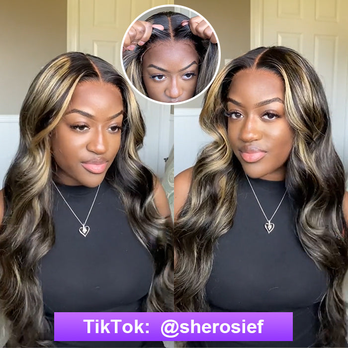 Blonde Highlight 8*5 Pre Cut HD Lace Closure Wigs #P1B/27 Color Glueless Wear & Go Wig