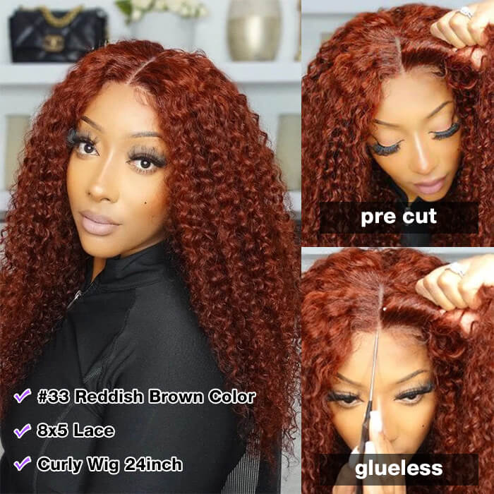 Reddish Brown 13x4 Lace Frontal & 8x5 Closure Wig Put On and Go Glueless Wig Human Hair