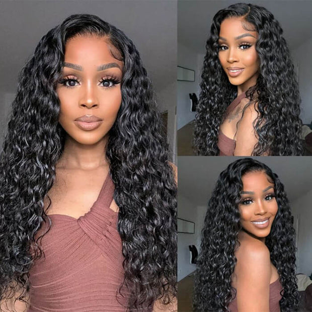 13x4 Lace Frontal Water Wave Wig Pre Bleached Glueless Lace Human Hair Wigs Super Secure