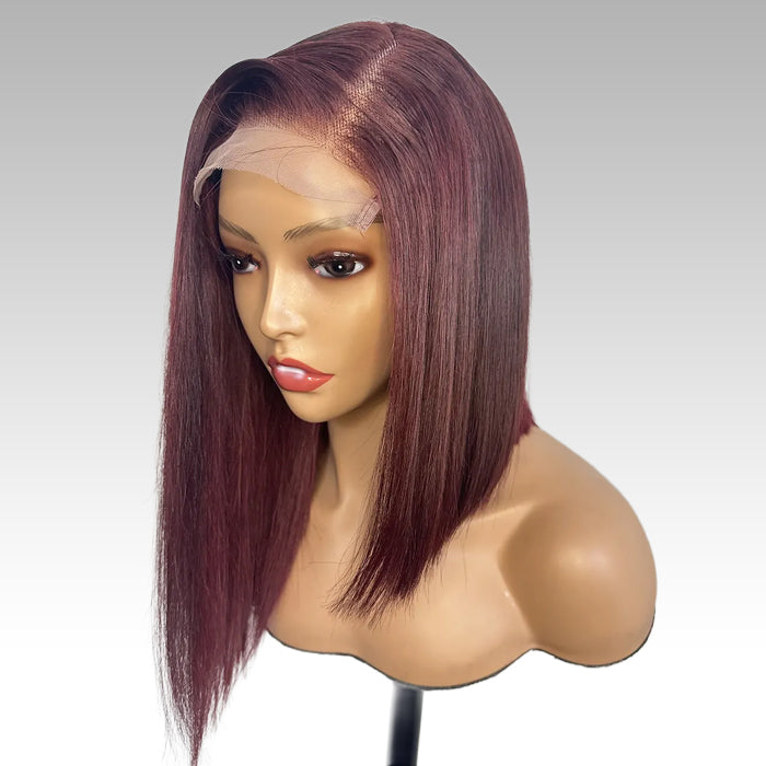 Short Side Part Bone Straight Human Hair Wigs Asymmetrical Bob Lace Wig Pre Cut 5x5 HD Lace Wigs
