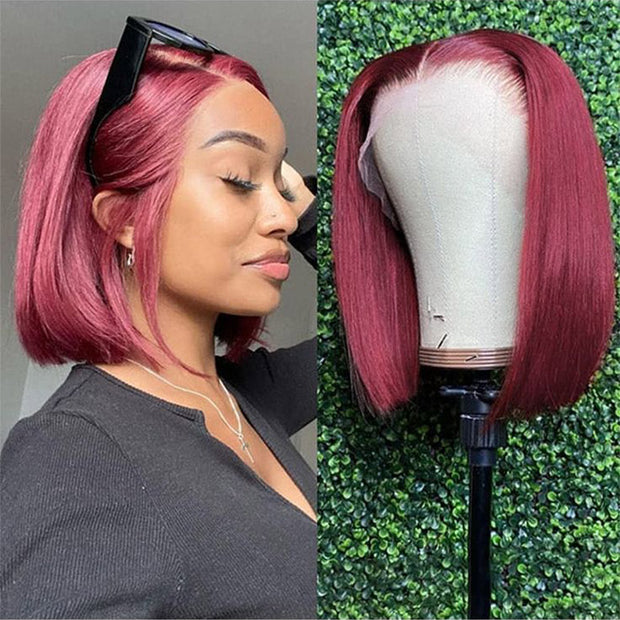 99J Burgundy 13x4 Short Bob Lace Front Wigs For Black Women Pre Plucked Glueless Human Hair Wigs