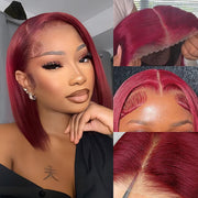 99J Burgundy 13x4 Short Bob Lace Front Wigs For Black Women Pre Plucked Glueless Human Hair Wigs