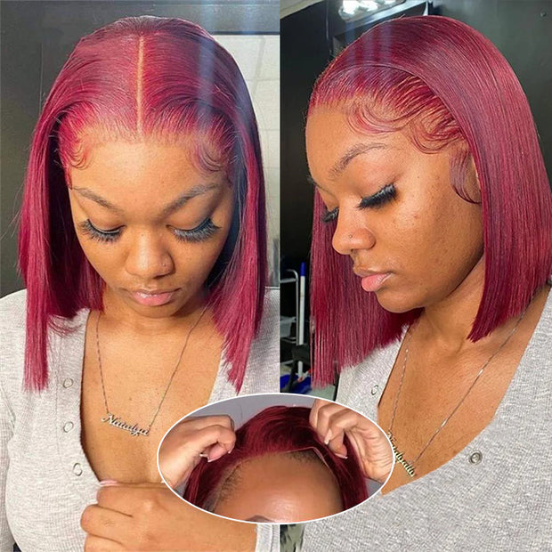 99J Burgundy 13x4 Short Bob Lace Front Wigs For Black Women Pre Plucked Glueless Human Hair Wigs