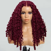 Burmese Curly Colored Wig with Finger Coil Ends Glueless 13x6 HD Lace Frontal Human Hair Wigs with Elastic Drawstring