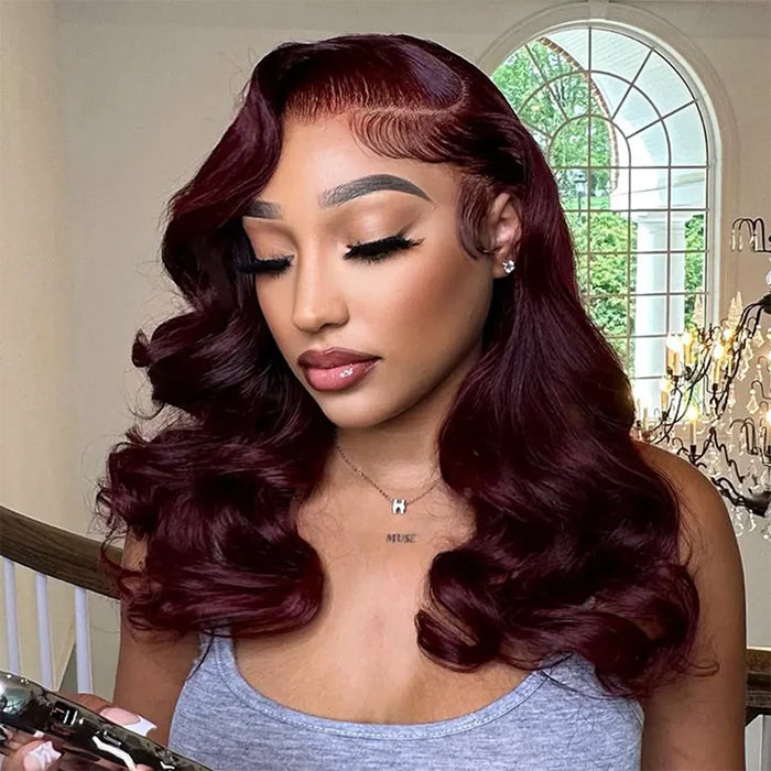 body wave black cherry human hair lace wig