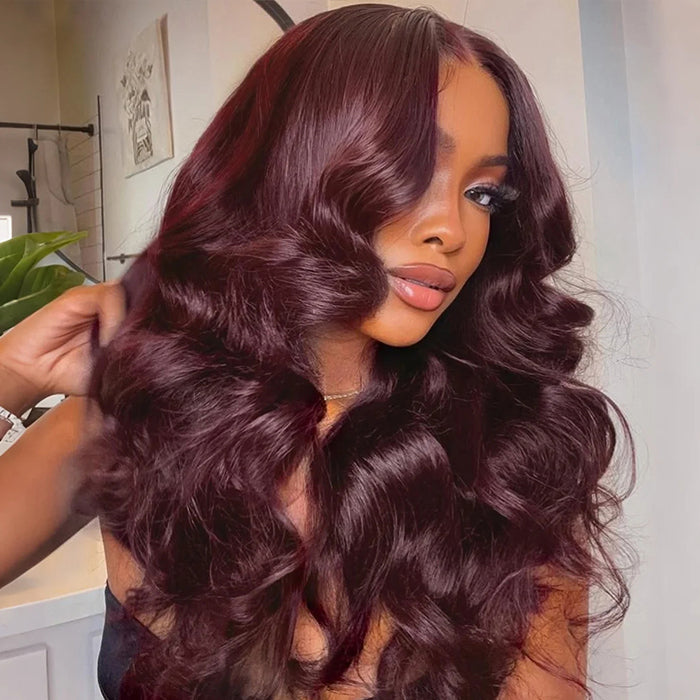 Black Cherry Body Wave Human Hair Wigs Pre Cut 8x5 HD Lace and 13x4 Lace Frontal Wig Put on and Go
