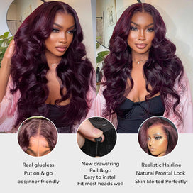 Black Cherry Body Wave Human Hair Wigs Pre Cut 8x5 HD Lace and 13x4 Lace Frontal Wig Put on and Go