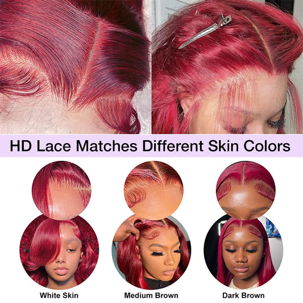 99J Burgundy 4x4 HD Lace Closure Human Hair Wig with Pre Plucked Hairline