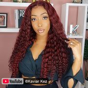 #99J Burgundy Wig Deep Wave Glueless Ready & Go Pre Cut Lace Closure Wig with Natural Hairline