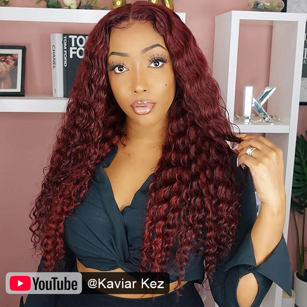 #99J Burgundy Wig Deep Wave Glueless Ready & Go Pre Cut Lace Closure Wig with Natural Hairline