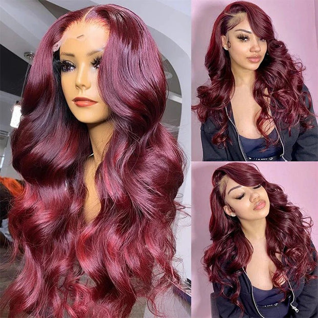99J Burgundy 4x4 HD Lace Closure Human Hair Wig with Pre Plucked Hairline
