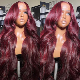 13x6 HD Lace Front Wig 99J Burgundy Colored Human Hair Wigs with Pre Plucked Hairline