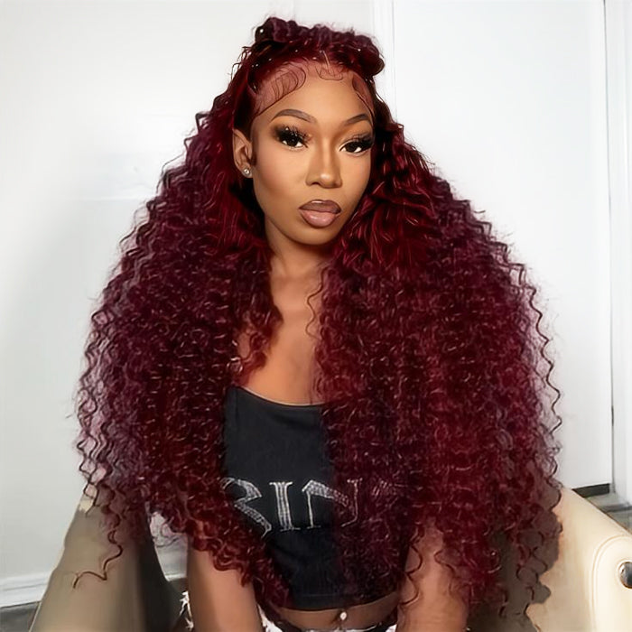 Deep Wave 99J Burgundy Wig Drawstring 13*6 HD Lace Frontal Wigs