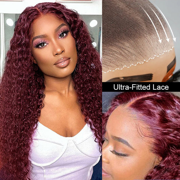 #99J Burgundy Wig Deep Wave Glueless Ready & Go Pre Cut Lace Closure Wig with Natural Hairline