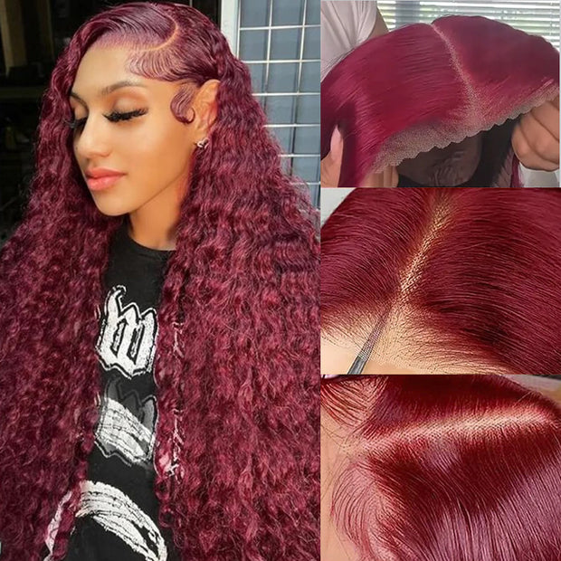 #99J Burgundy Wig Deep Wave Glueless Ready & Go Pre Cut Lace Closure Wig with Natural Hairline