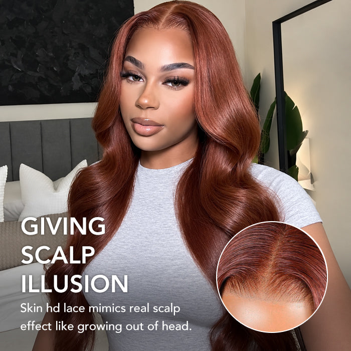 Reddish Brown Body Wave Glueless 13x4 Frontal Pre Cut HD Lace Wig Human Hair S M L Cap