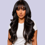 Body Wave Wig With Bangs Brazilian Remy Human Hair Wigs For Women Pre Cut Lace