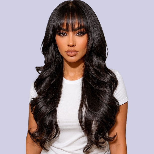 Body Wave Wig With Bangs Brazilian Remy Human Hair Wigs For Women Pre Cut Lace