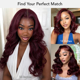Dark Burgundy Body Wave Wig Glueless Human Hair Lace Frotnal Wigs Pre Cut HD Lace with Natural Hairline