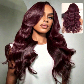 Dark Burgundy Body Wave Wig Glueless Human Hair Lace Frotnal Wigs Pre Cut HD Lace with Natural Hairline