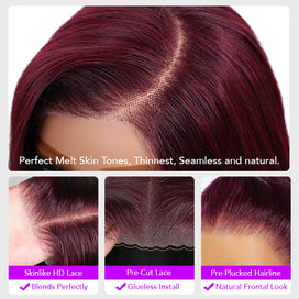 Black Cherry Body Wave Human Hair Wigs Pre Cut 8x5 HD Lace and 13x4 Lace Frontal Wig Put on and Go