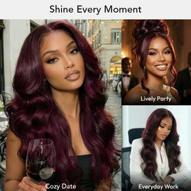 Dark Burgundy Body Wave Wig Glueless Human Hair Lace Frotnal Wigs Pre Cut HD Lace with Natural Hairline