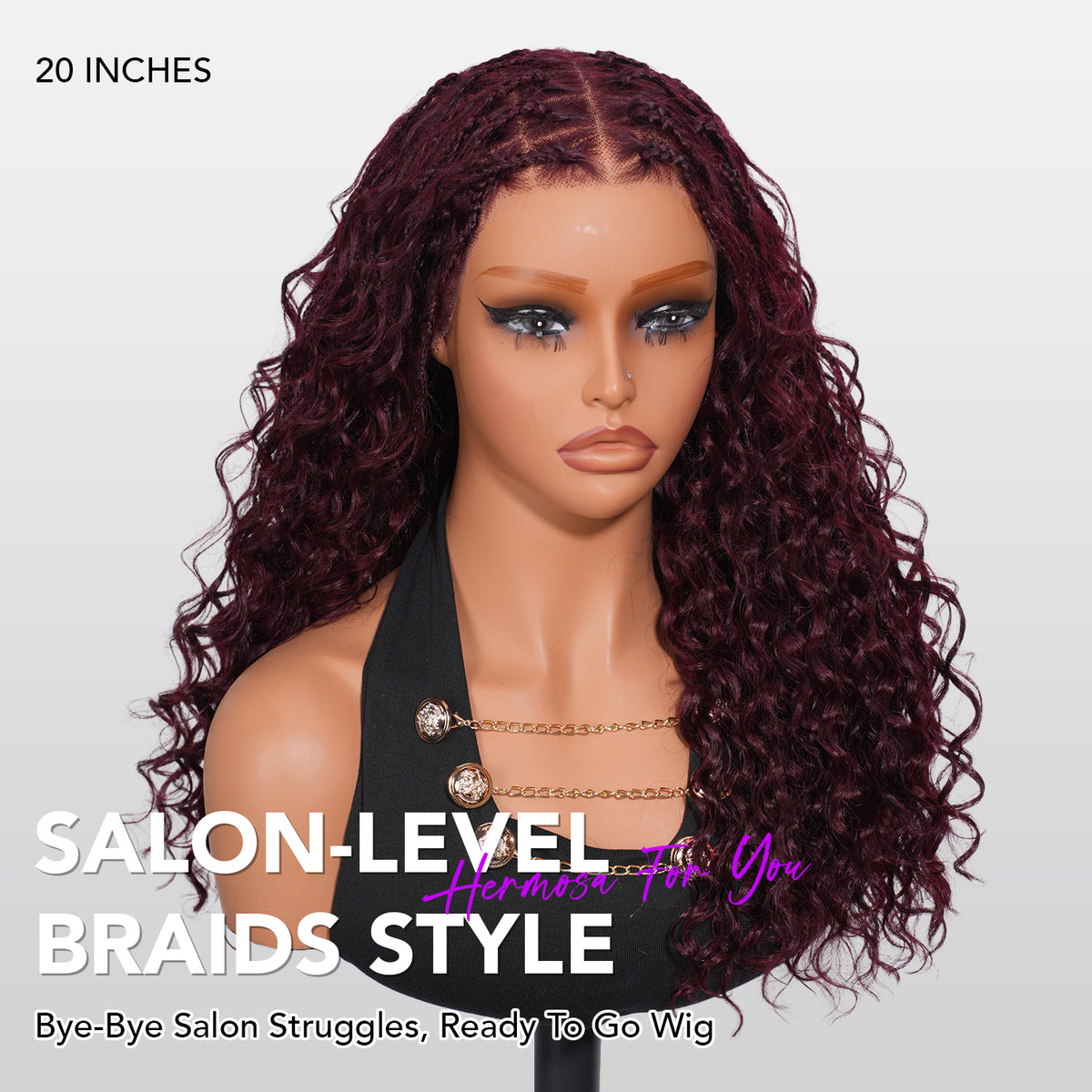 Boho Braided Water Wave Wigs Black Cherry Color Drawstring 13x6 Frontal HD Lace with Braided Human Hair Wig Pre-Cut Lace Glueless Wigs