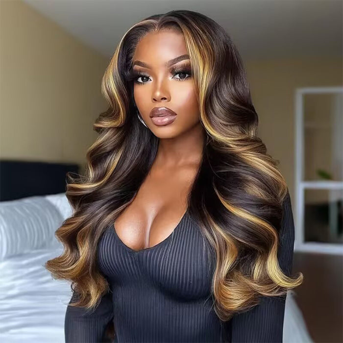 Blonde Money Piece Highlights Glueless Loose Body Wave Wig Pre Cut 8x5 HD Lace Human Hair Pre Everything Wigs