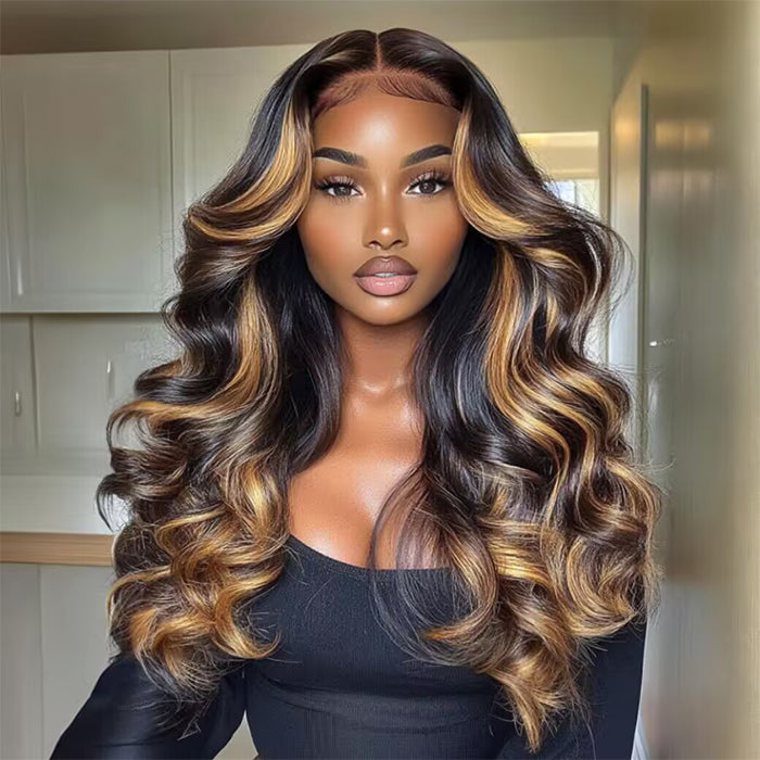 Blonde Money Piece Highlights Glueless Loose Body Wave Wig Pre Cut 8x5 HD Lace Human Hair Pre Everything Wigs