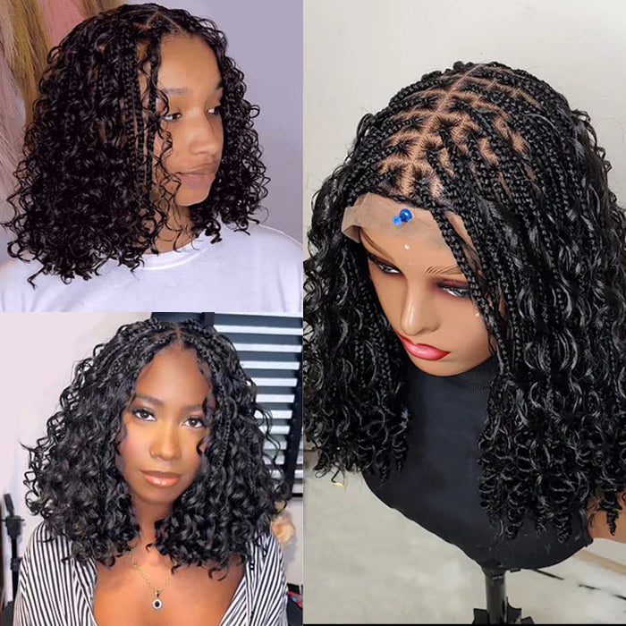Short Boho Braids Wig Drawstring 13x6 HD Full Lace Frontal Human Hair Wigs for Black Women