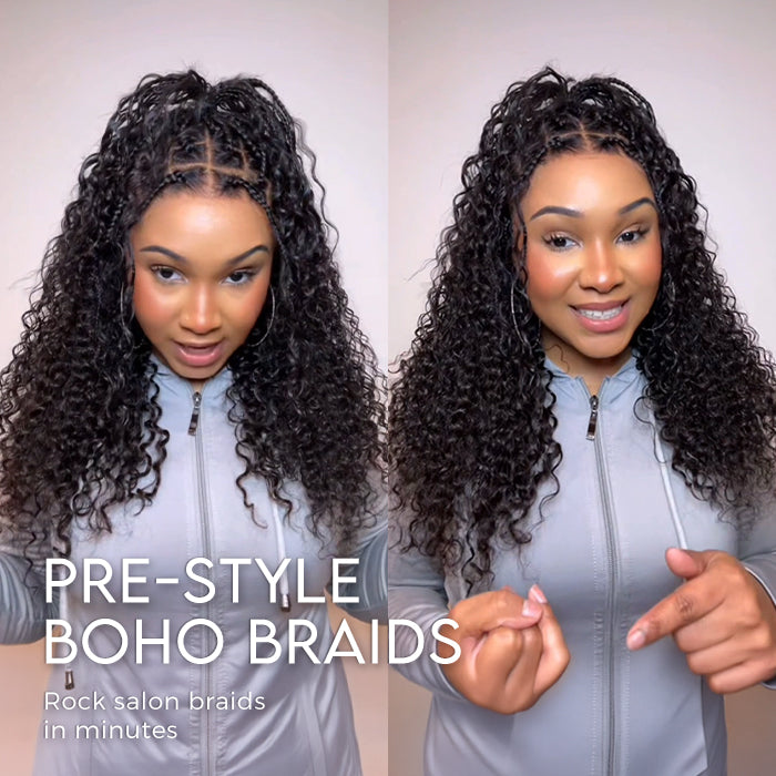 Knotless Boho Braided Curly Wigs Drawstring 13x6 Frontal HD Lace with Braided Human Hair Wig Pre-Cut Lace Glueless Wigs