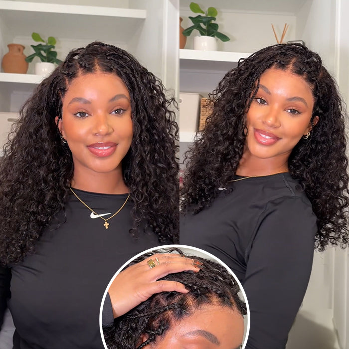 Knotless Boho Braided Curly Wigs Drawstring 13x6 Frontal HD Lace with Braided Human Hair Wig Pre-Cut Lace Glueless Wigs