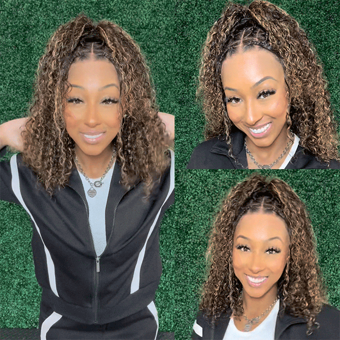 Highlight Boho Braided Curly Wigs for Black Women Pre Cut 13x6 Full HD Lace Frontal Wig Flexi Fit Drawstring Cap Human Hair Wig
