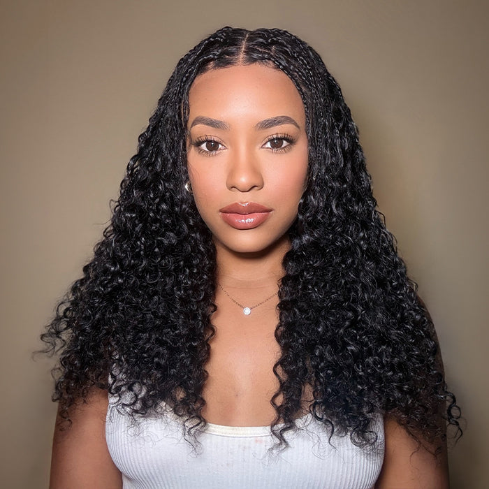 Knotless Boho Braided Wigs Glueless Pre-Cut 13x6 Frontal HD Lace Curly Human Hair Braided Wigs For Women