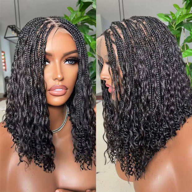 Short Boho Braids Wig Drawstring 13x6 HD Full Lace Frontal Human Hair Wigs for Black Women