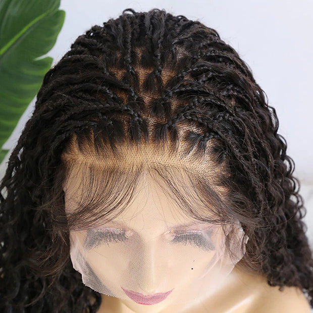 Knotless HD Lace Human Hair Braided Curly Wig Glueless 13x6 Frontal Lace Wigs Pre-Cut Lace