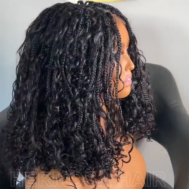 Short Boho Braids Wig Drawstring 13x6 HD Full Lace Frontal Human Hair Wigs for Black Women