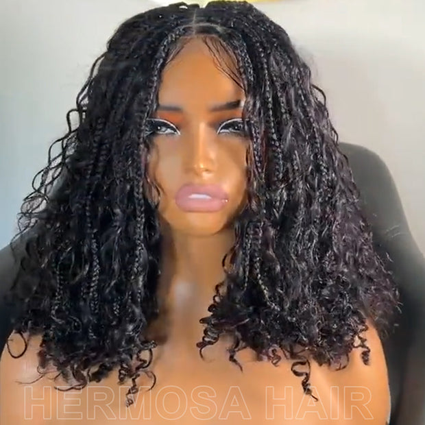 Short Boho Braids Wig Drawstring 13x6 HD Full Lace Frontal Human Hair Wigs for Black Women