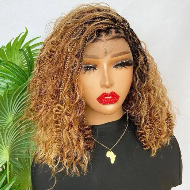 Short Boho Braids Wig Drawstring 13x6 HD Full Lace Frontal Human Hair Wigs for Black Women