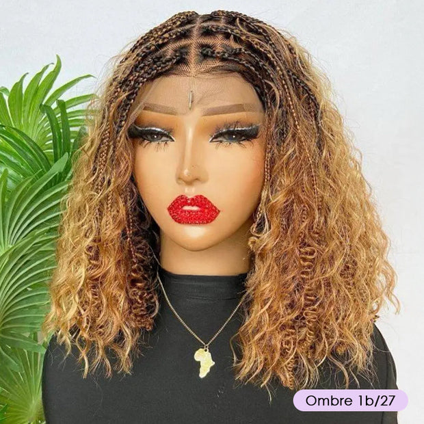 Short Boho Braids Wig Drawstring 13x6 HD Full Lace Frontal Human Hair Wigs for Black Women